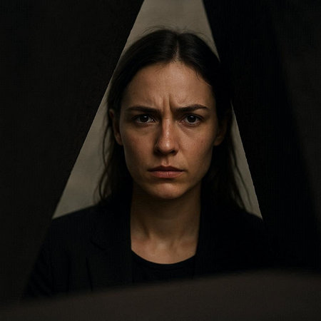 Portrait of a sad woman in a dark room with a window