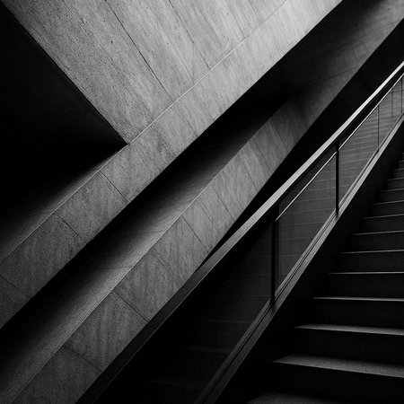 abstract black and white background of stairs in modern building, perspective view