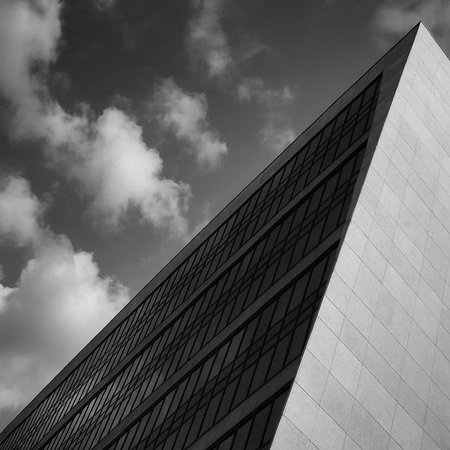 Modern office building. Architectural detail of modern building. Black and white.