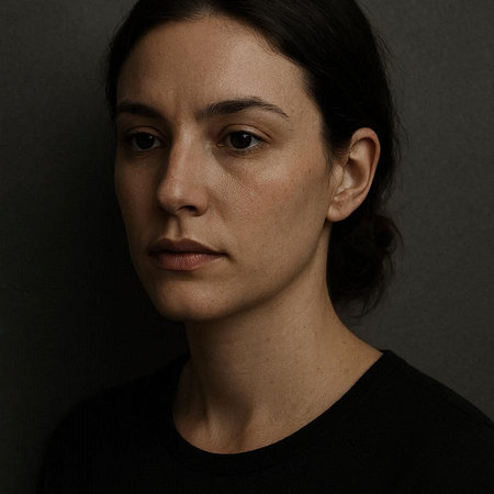 Portrait of a young woman in a black T-shirt on a dark background