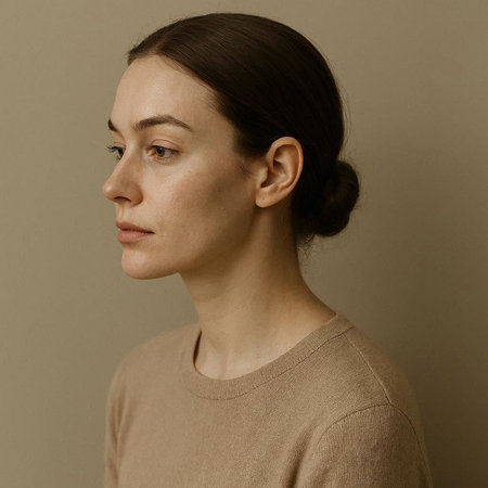 Portrait of a beautiful young woman with freckles on her face