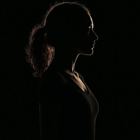 Silhouette of a beautiful young woman on a black background.