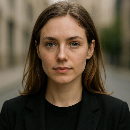 Portrait of a young beautiful woman in a black coat on the street