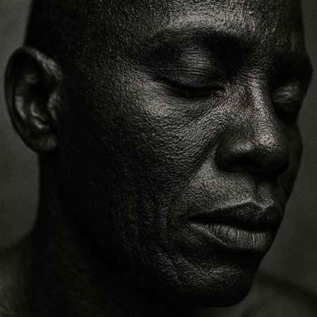 Portrait of a man with black skin. Black and white.