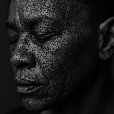 Portrait of a man with vitiligo. Black and white