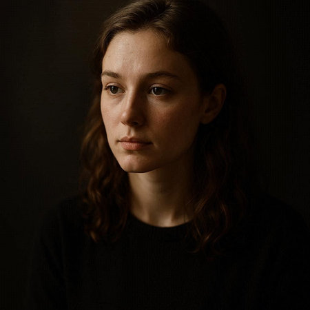 Portrait of a young woman in a black sweater on a dark background