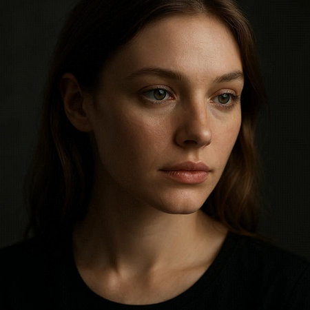 Portrait of a beautiful young brunette woman on a dark background