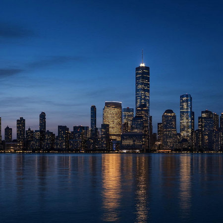 Manhattan Skyline at Night, New York City, USA.
