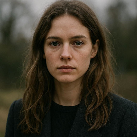 Portrait of a girl with long hair in a black coat.