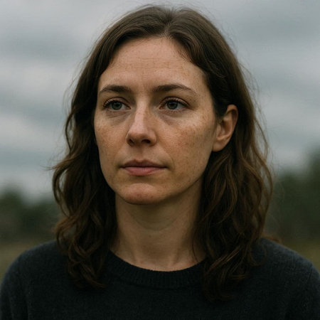 Portrait of a young woman with freckles on her face