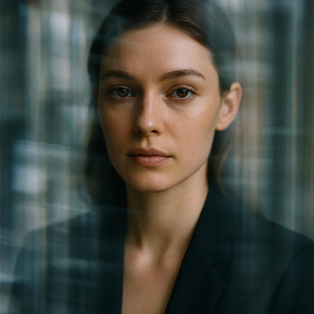 Portrait of a beautiful young woman in a business suit looking at the camera