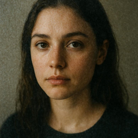 Portrait of a beautiful young woman with long hair looking at the camera