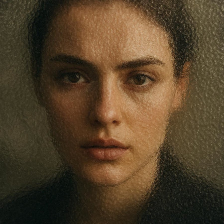 Portrait of a young beautiful woman through a wet glass. Close-up.