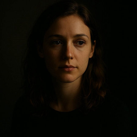 Portrait of a young woman in a dark room, low key