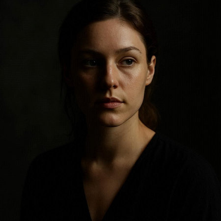 Portrait of a young woman in a black sweater on a dark background