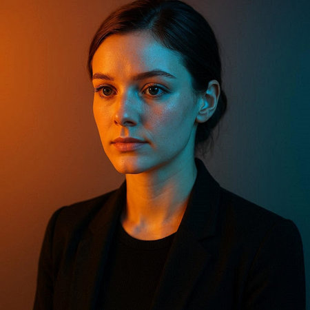 Portrait of a beautiful young woman in a black jacket on a dark background