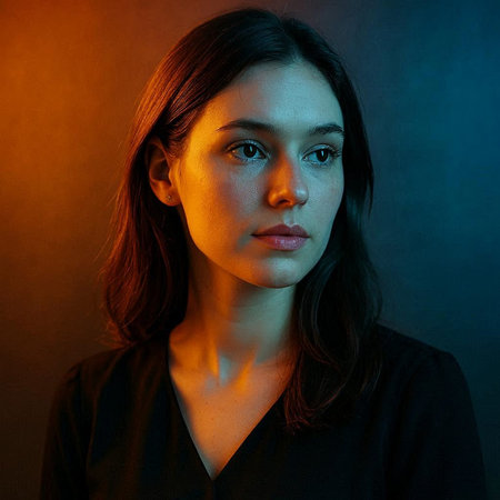Portrait of a beautiful young woman in a black dress on a dark background