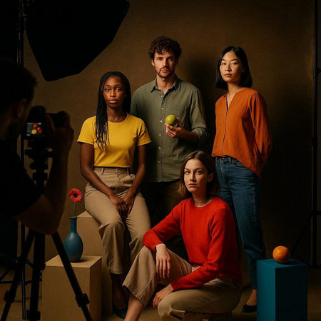 Portrait of a group of young people in a photo studio.