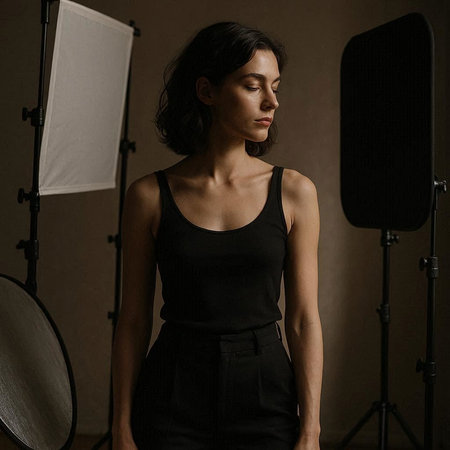 Portrait of a beautiful girl in a black dress on a dark background