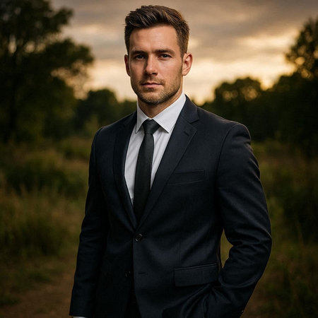 Portrait of a handsome man in a suit. Men's beauty, fashion.の写真素材