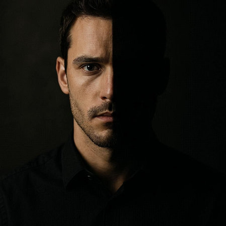 Portrait of a handsome man in a black shirt on a dark background