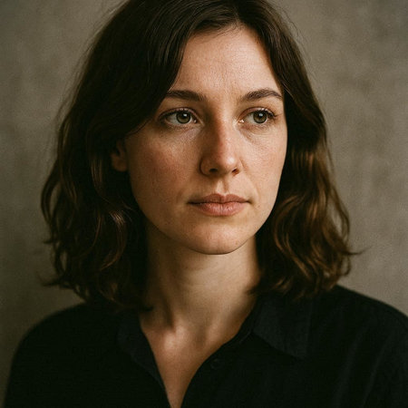 Portrait of a beautiful woman with long brown hair in a black shirt