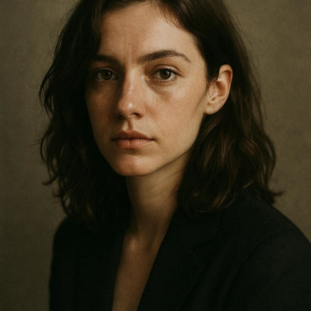Portrait of a beautiful brunette woman in a black jacket.