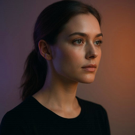 Portrait of a beautiful young woman in a black t-shirt