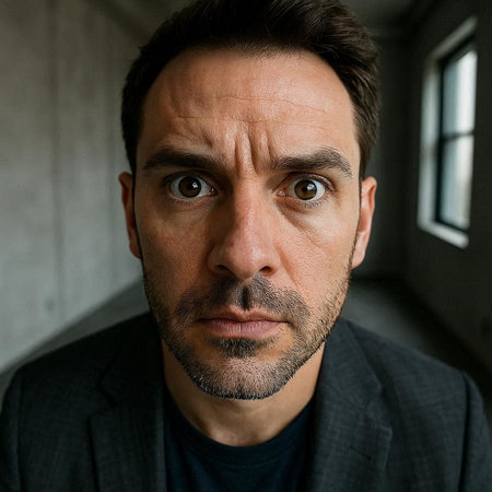 Portrait of a man with a beard and mustache looking at the camera