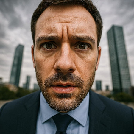 Portrait of a businessman on the background of skyscrapers.