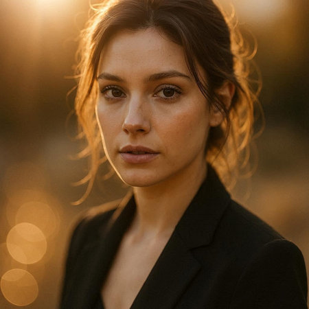 Portrait of a beautiful young brunette woman in a black coat.