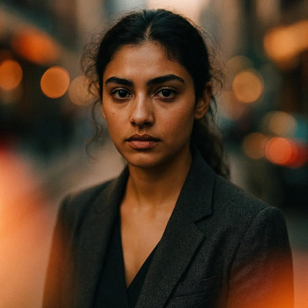 Portrait of a beautiful woman in a business suit in the city