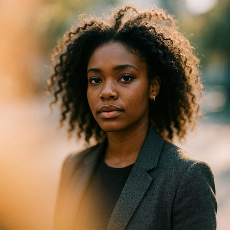 Portrait of a beautiful african american woman in the street.の写真素材