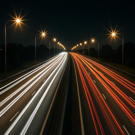 lights of cars with night. long exposure, light trails on the road