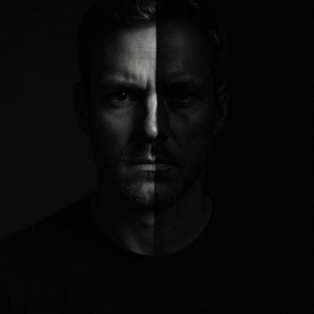 Portrait of a man in a dark room with light on his face