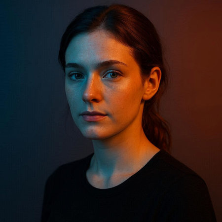 Portrait of a beautiful young woman with freckles on her faceの写真素材