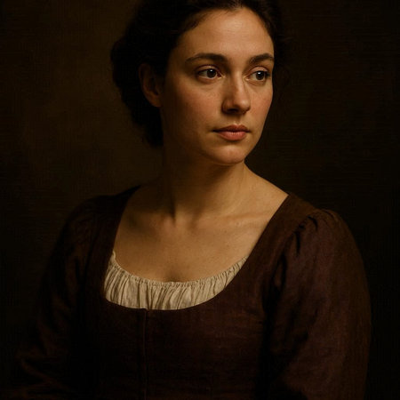 Portrait of a young woman in a brown dress on a dark background