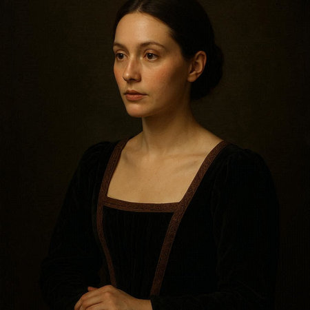 Portrait of a young woman in a dark dress with a dark background
