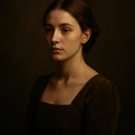 Portrait of a beautiful young woman on a dark background. Studio shot.の写真素材