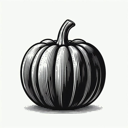 Pumpkin vector illustration. Hand drawn black and white illustration.の写真素材