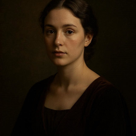 Portrait of a beautiful girl on a dark background. Dark photo.の写真素材