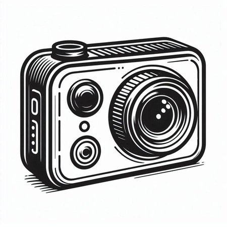 Vector illustration of retro camera. Isolated on a white background.の写真素材