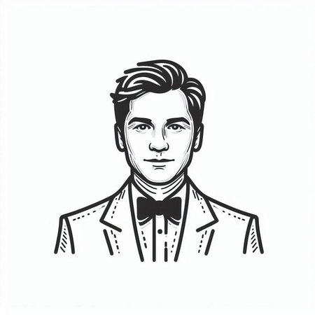 Handsome man in a suit and bow tie. Vector illustration.の写真素材