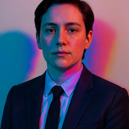 Portrait of a man in a suit with a tie on a light backgroundの写真素材