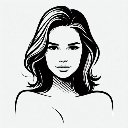 portrait of a beautiful young woman with long hair, vector illustrationの写真素材