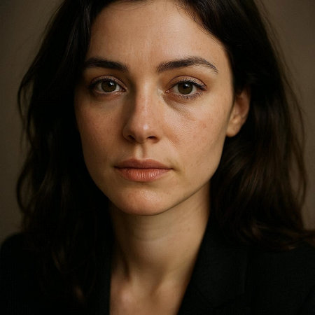 Portrait of a beautiful young woman with dark hair and brown eyes