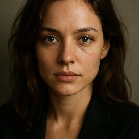 Portrait of a beautiful brunette woman in a black suit.