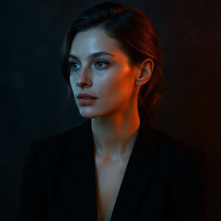 Portrait of a beautiful woman in a black suit on a dark background