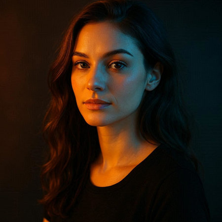 Portrait of a beautiful young brunette woman with long hair.