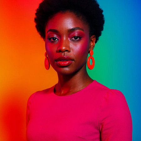 Portrait of a beautiful african american woman in colorful bright lights
